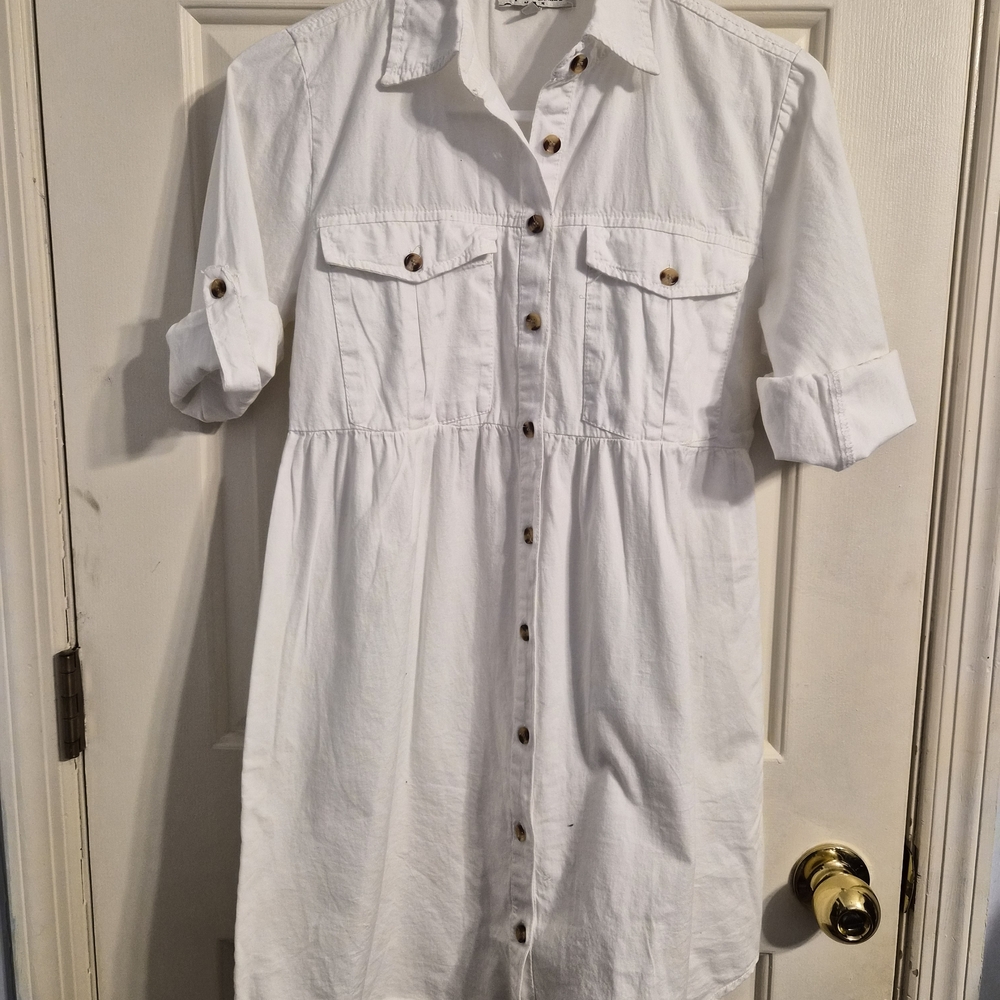 White Button-Up Shirt Dress